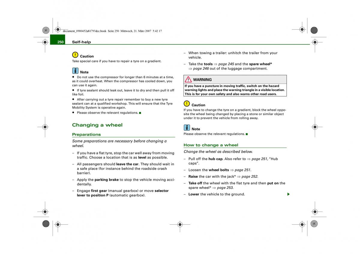 Audi S5 A5 owners manual / page 252