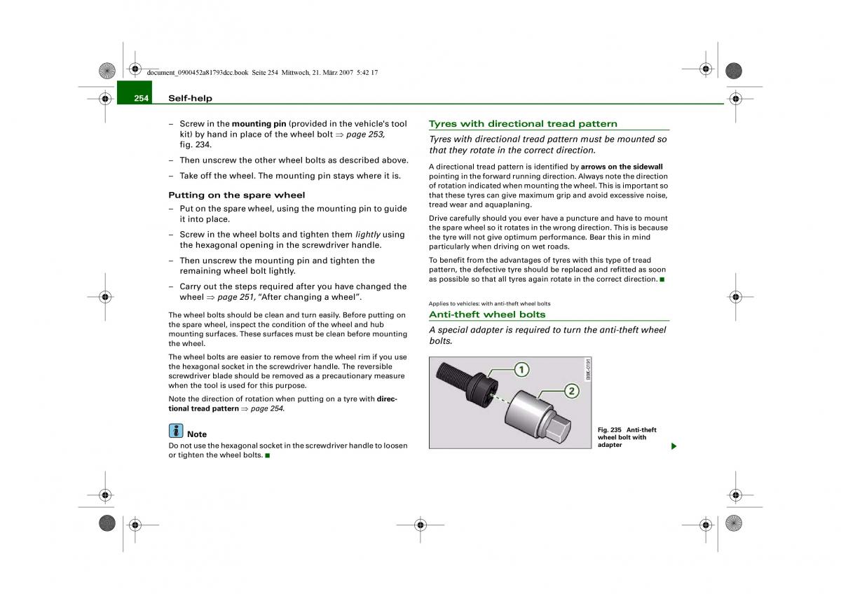 Audi S5 A5 owners manual / page 256