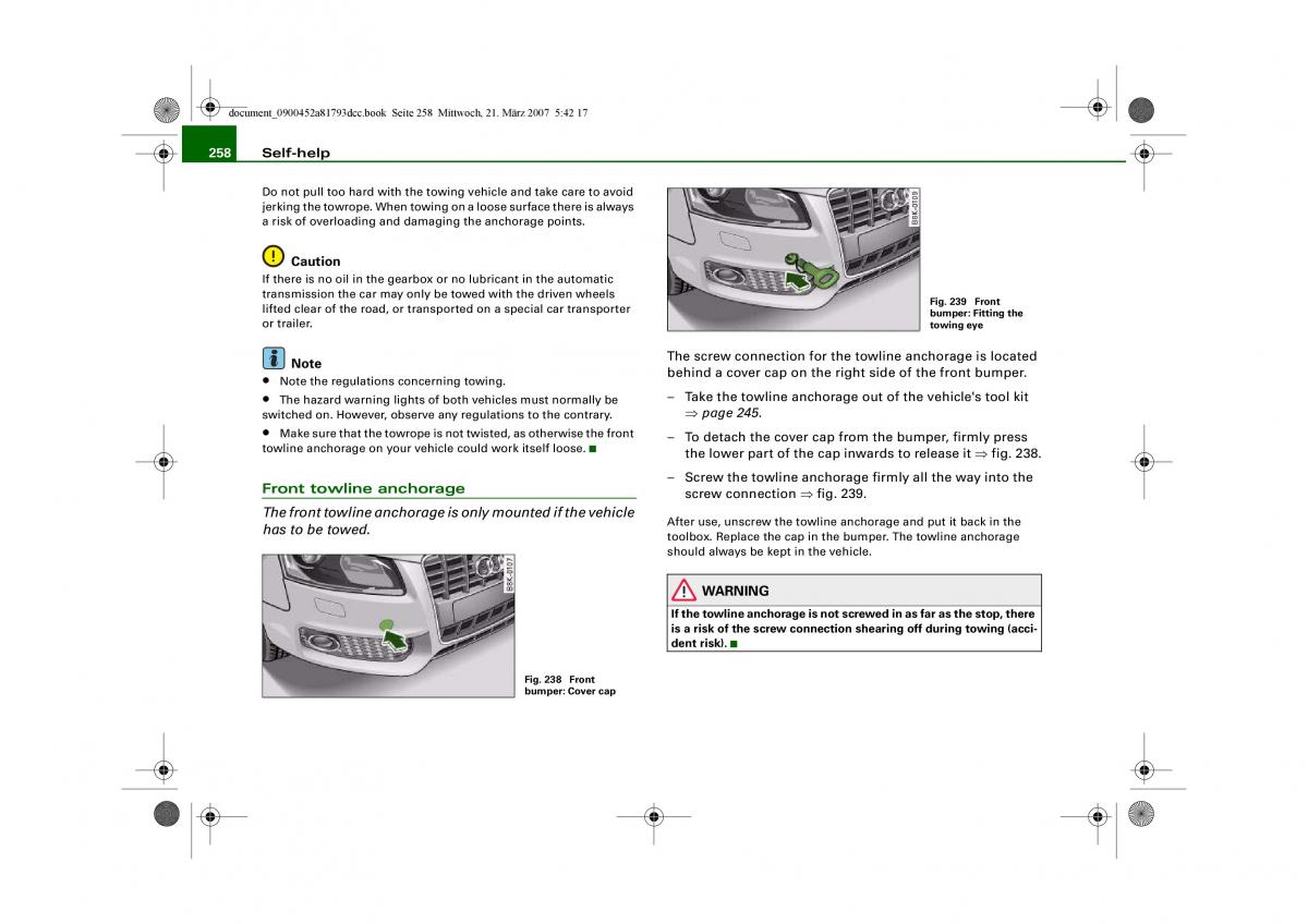 Audi S5 A5 owners manual / page 260