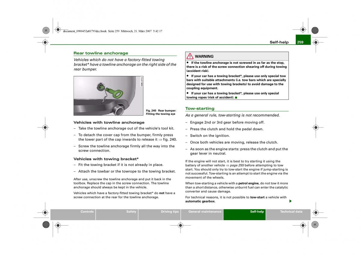 Audi S5 A5 owners manual / page 261