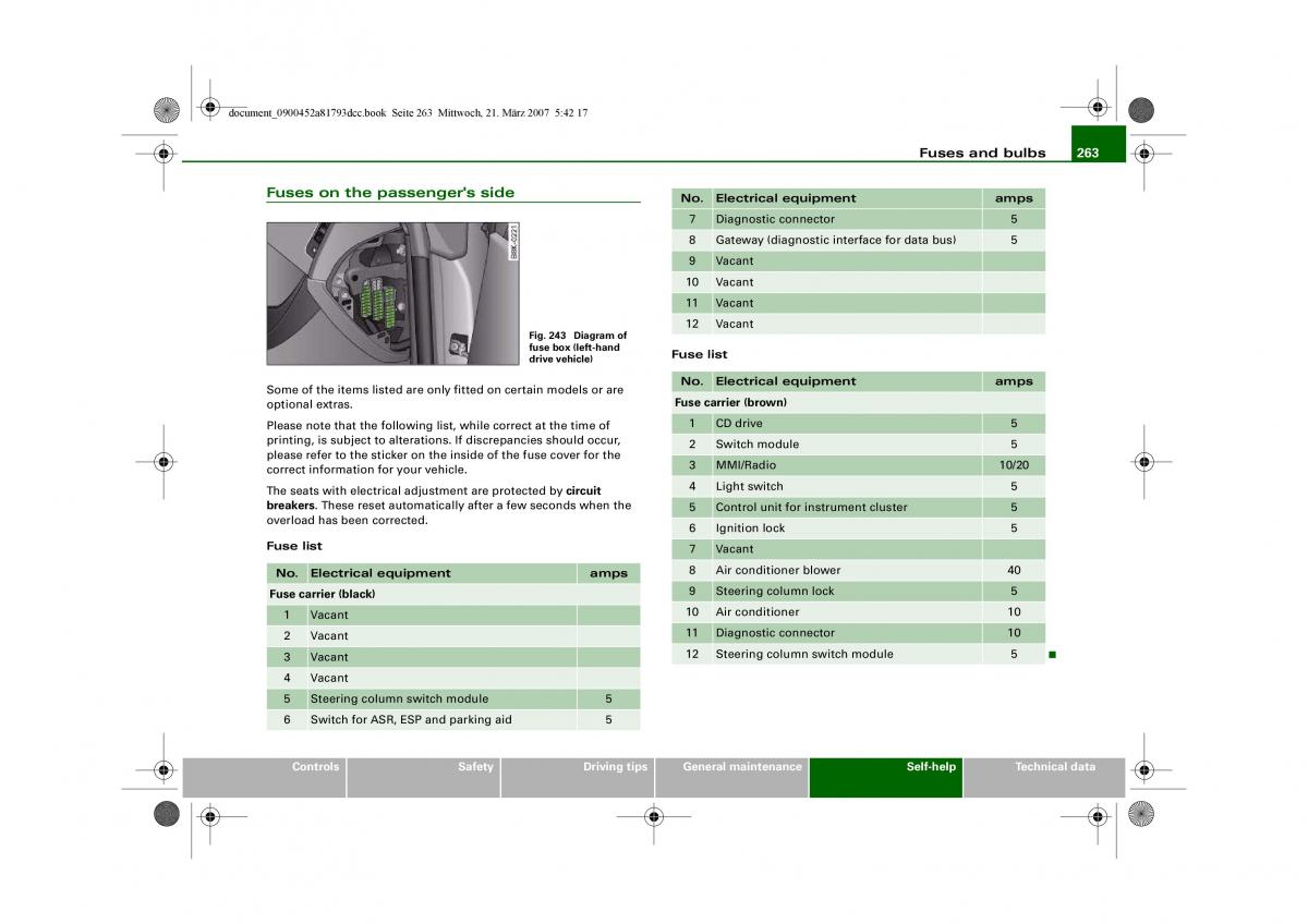 Audi S5 A5 owners manual / page 265