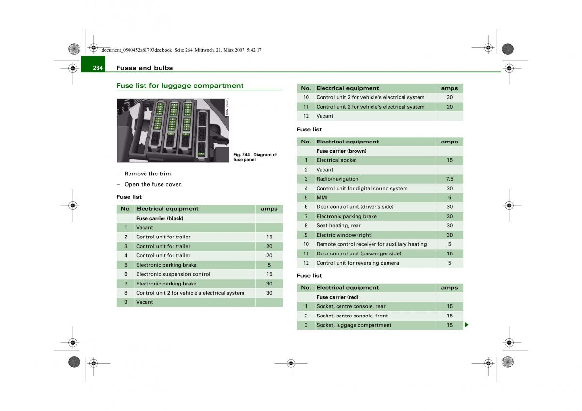 Audi S5 A5 owners manual / page 266