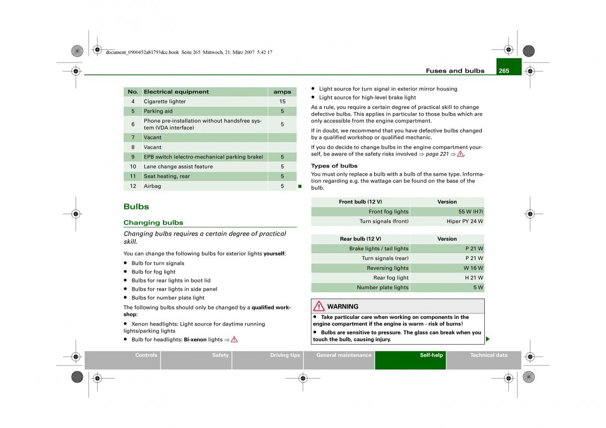 Audi S5 A5 owners manual / page 267