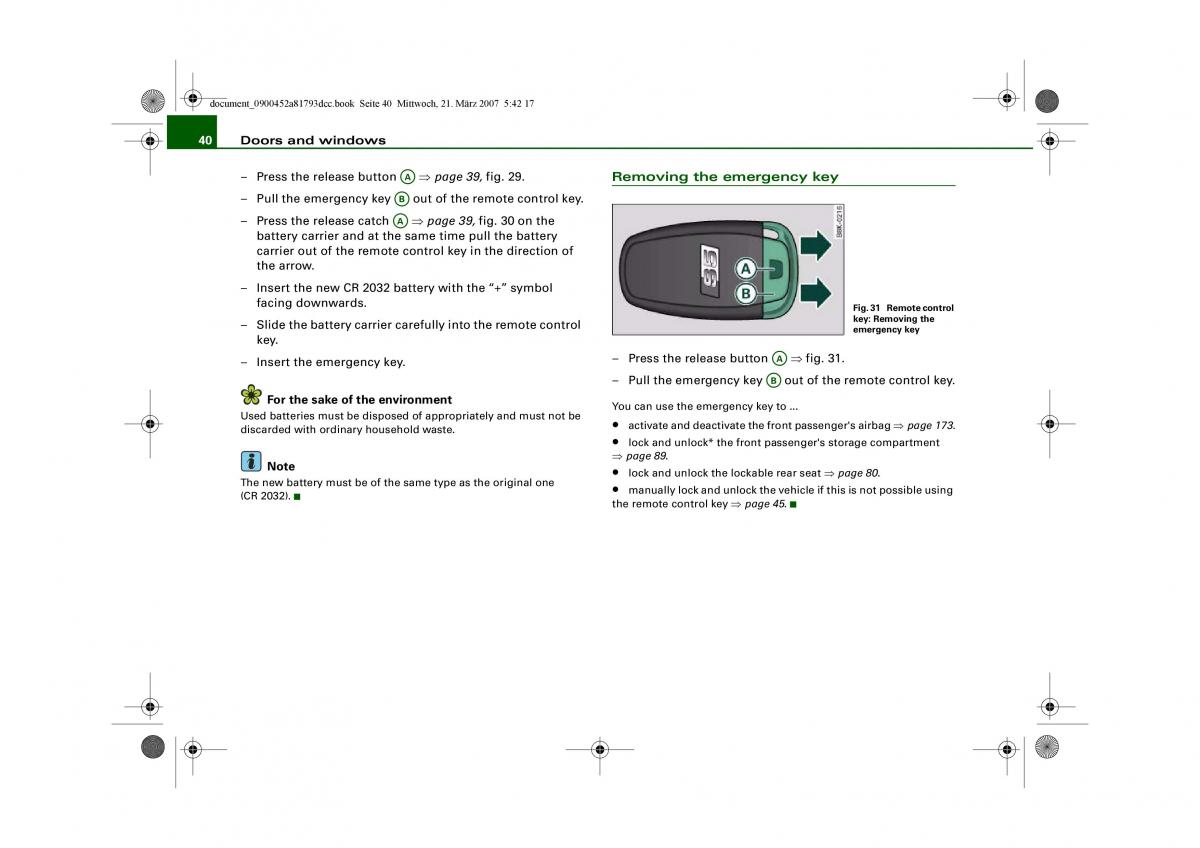 Audi S5 A5 owners manual / page 42