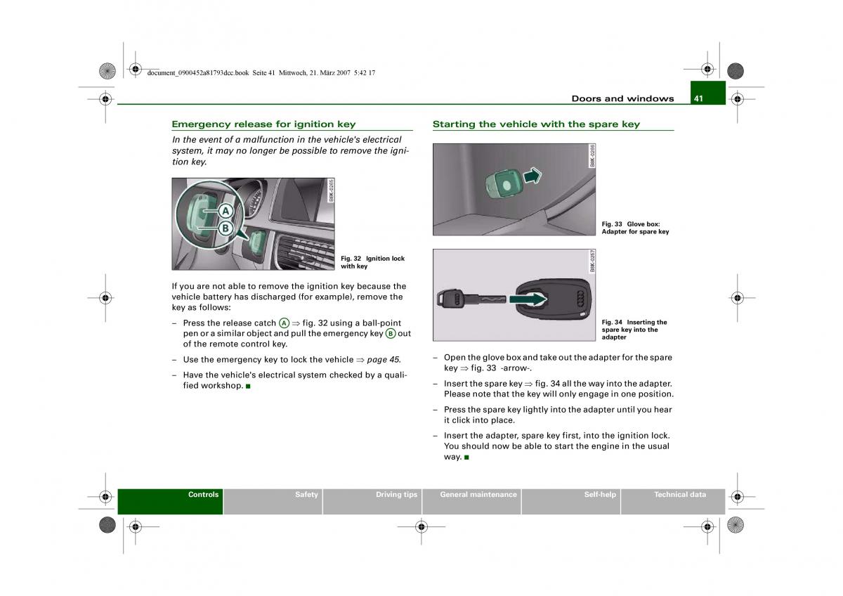 Audi S5 A5 owners manual / page 43