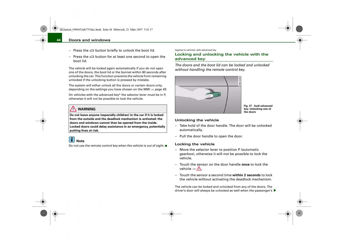 Audi S5 A5 owners manual / page 46