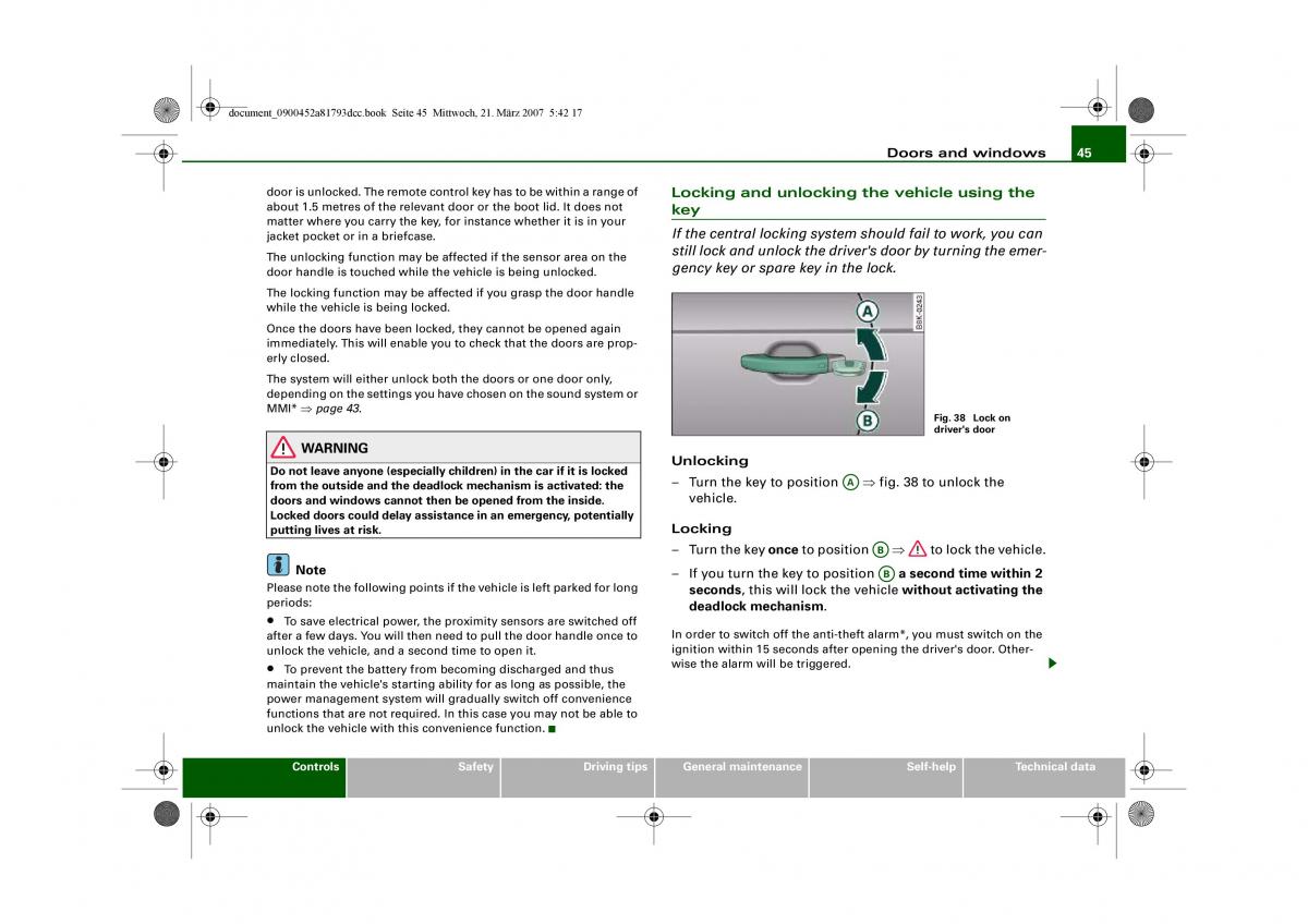 Audi S5 A5 owners manual / page 47