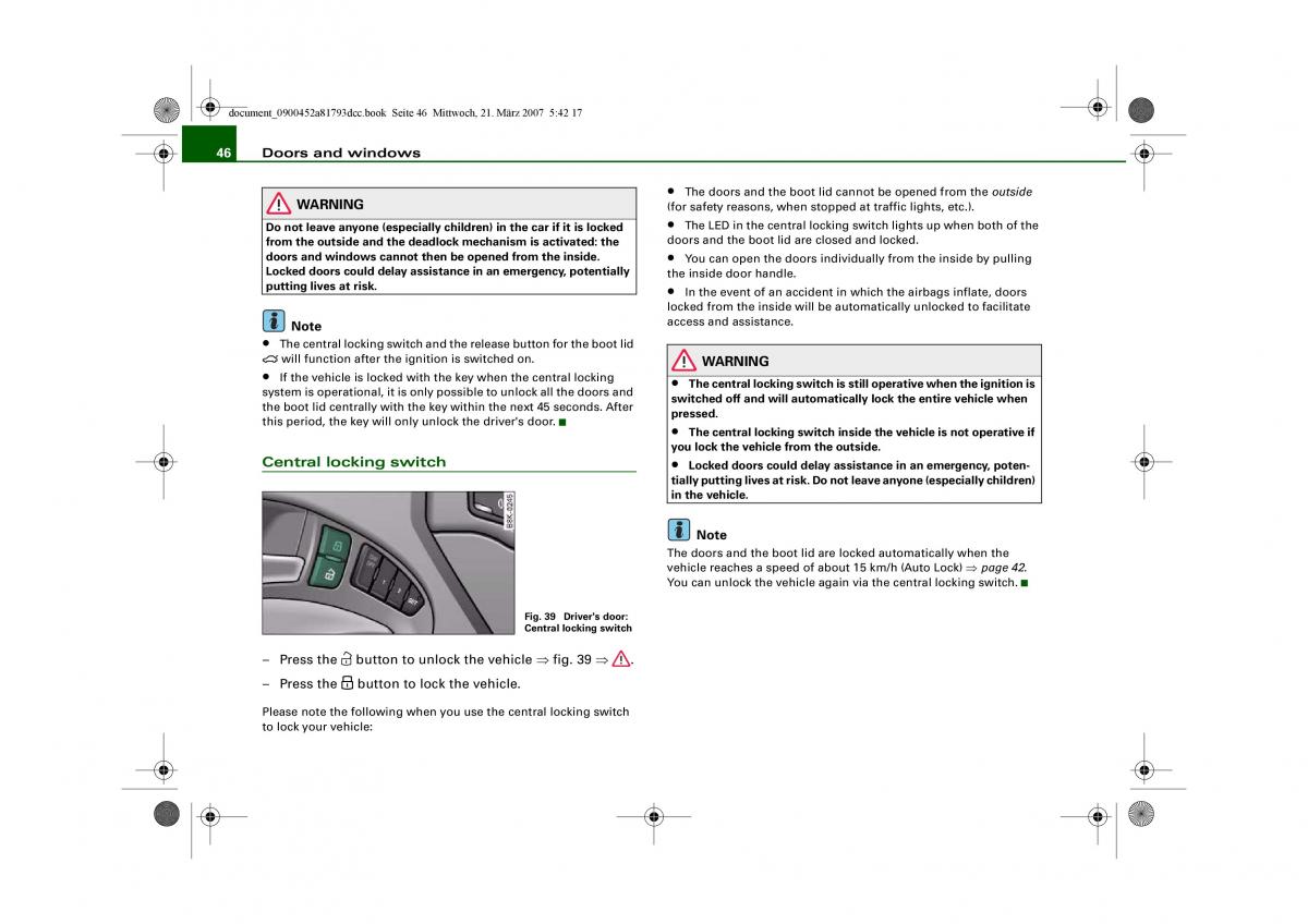 Audi S5 A5 owners manual / page 48