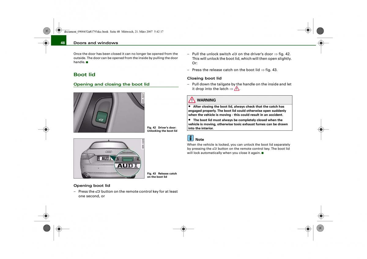 Audi S5 A5 owners manual / page 50