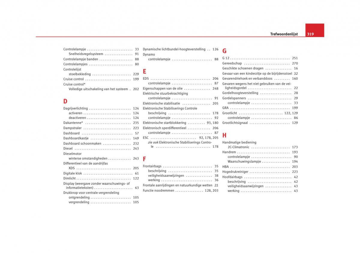 Seat Altea instruktieboek / page 321