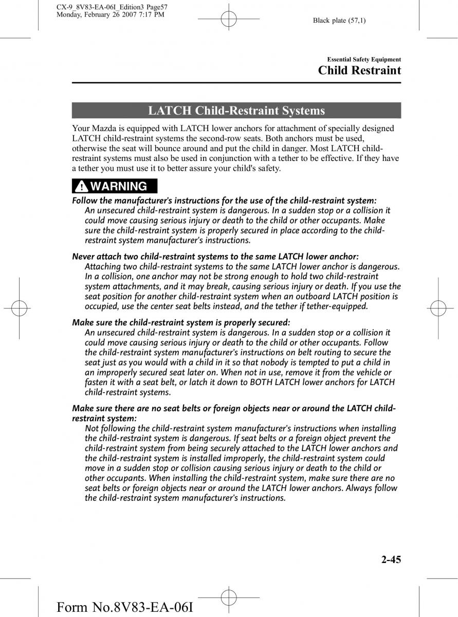 Mazda CX 9 owners manual / page 57