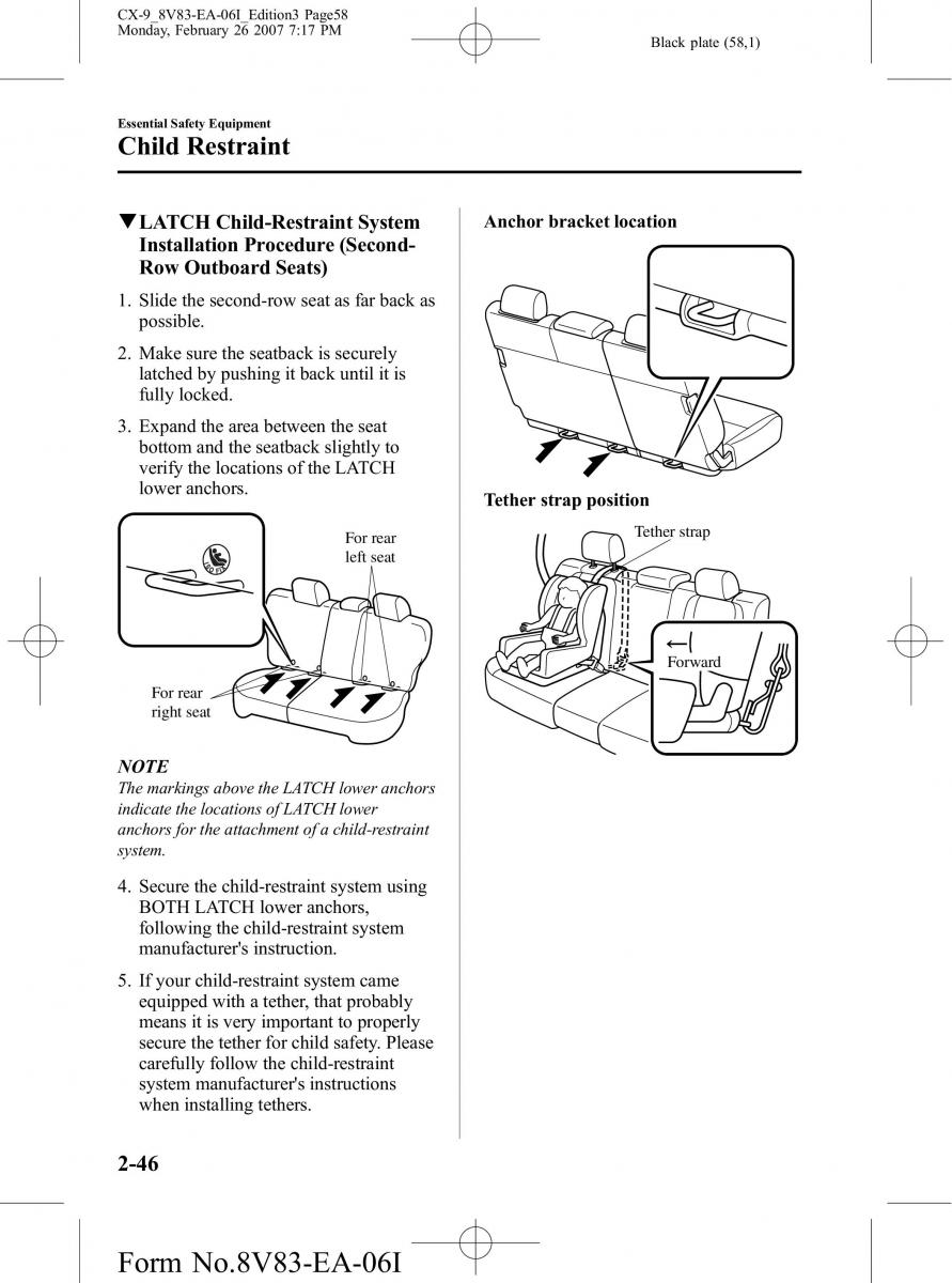 Mazda CX 9 owners manual / page 58