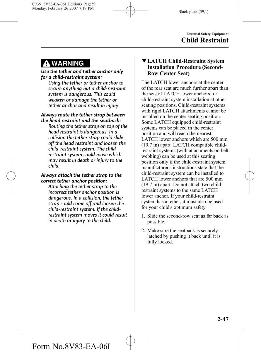 Mazda CX 9 owners manual / page 59