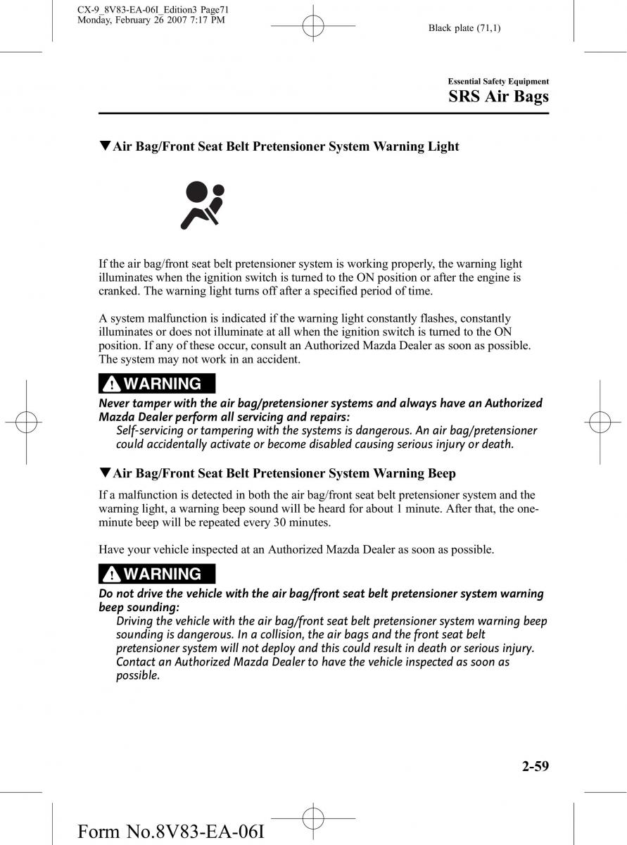 Mazda CX 9 owners manual / page 71