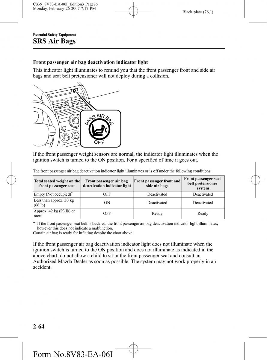 Mazda CX 9 owners manual / page 76