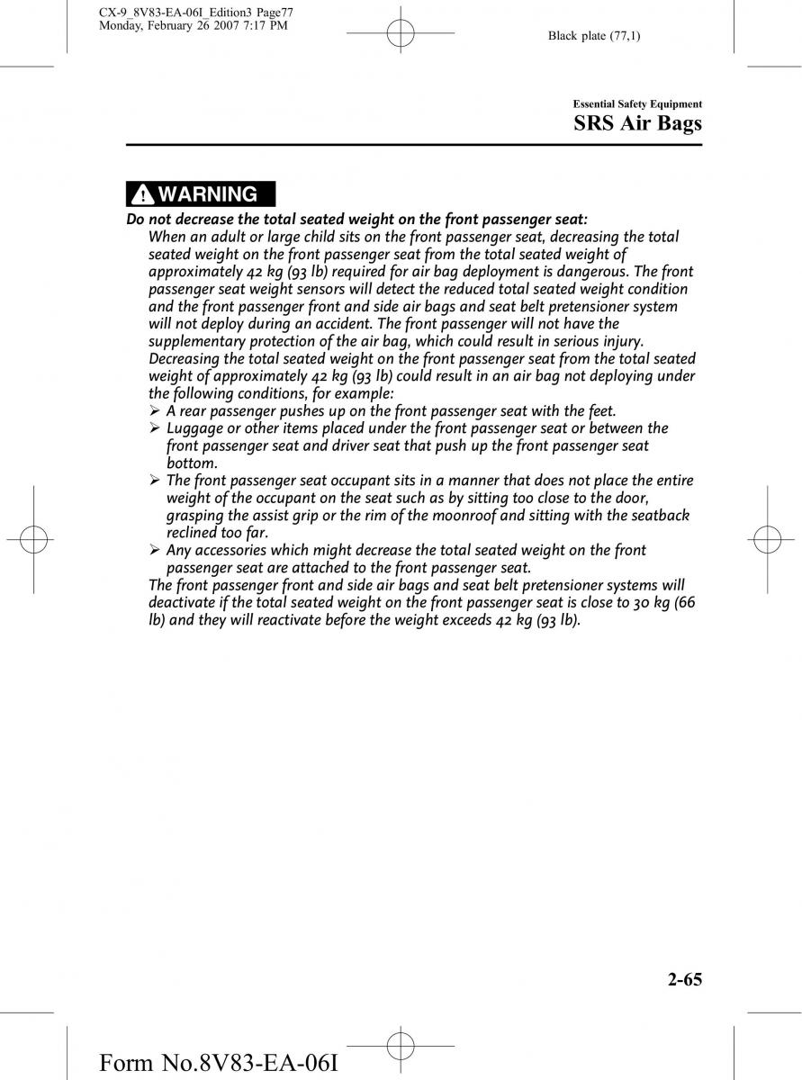 Mazda CX 9 owners manual / page 77