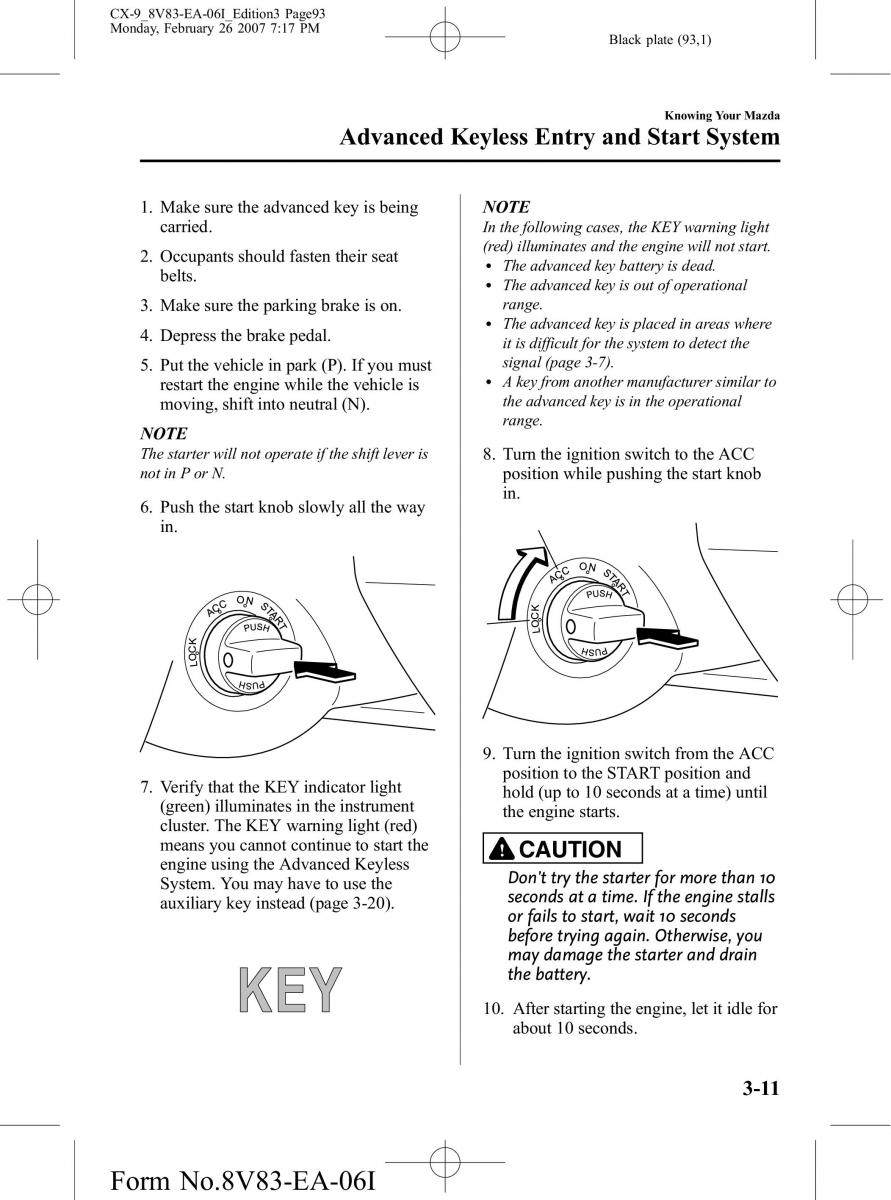 Mazda CX 9 owners manual / page 93