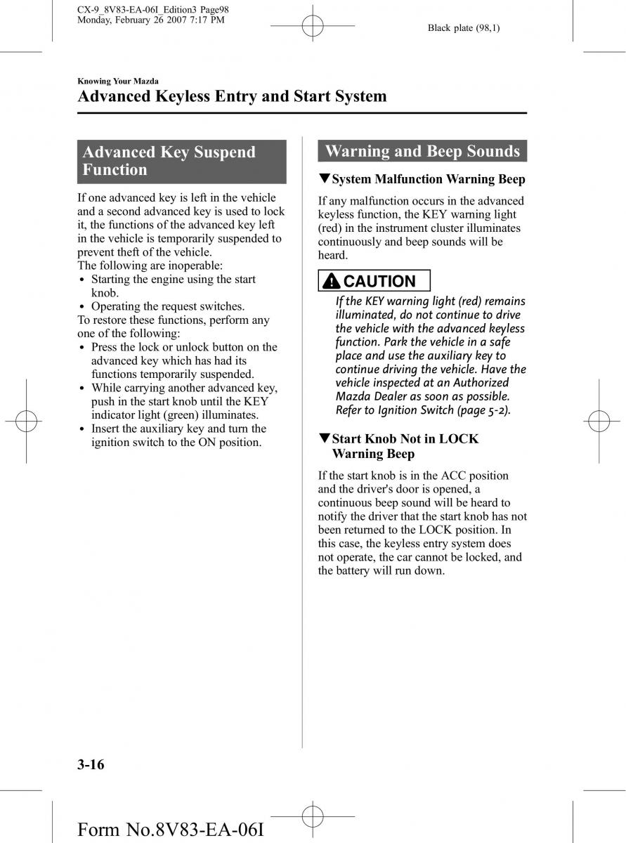 Mazda CX 9 owners manual / page 98