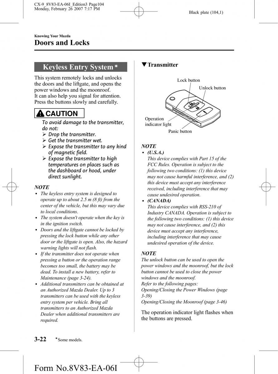 Mazda CX 9 owners manual / page 104