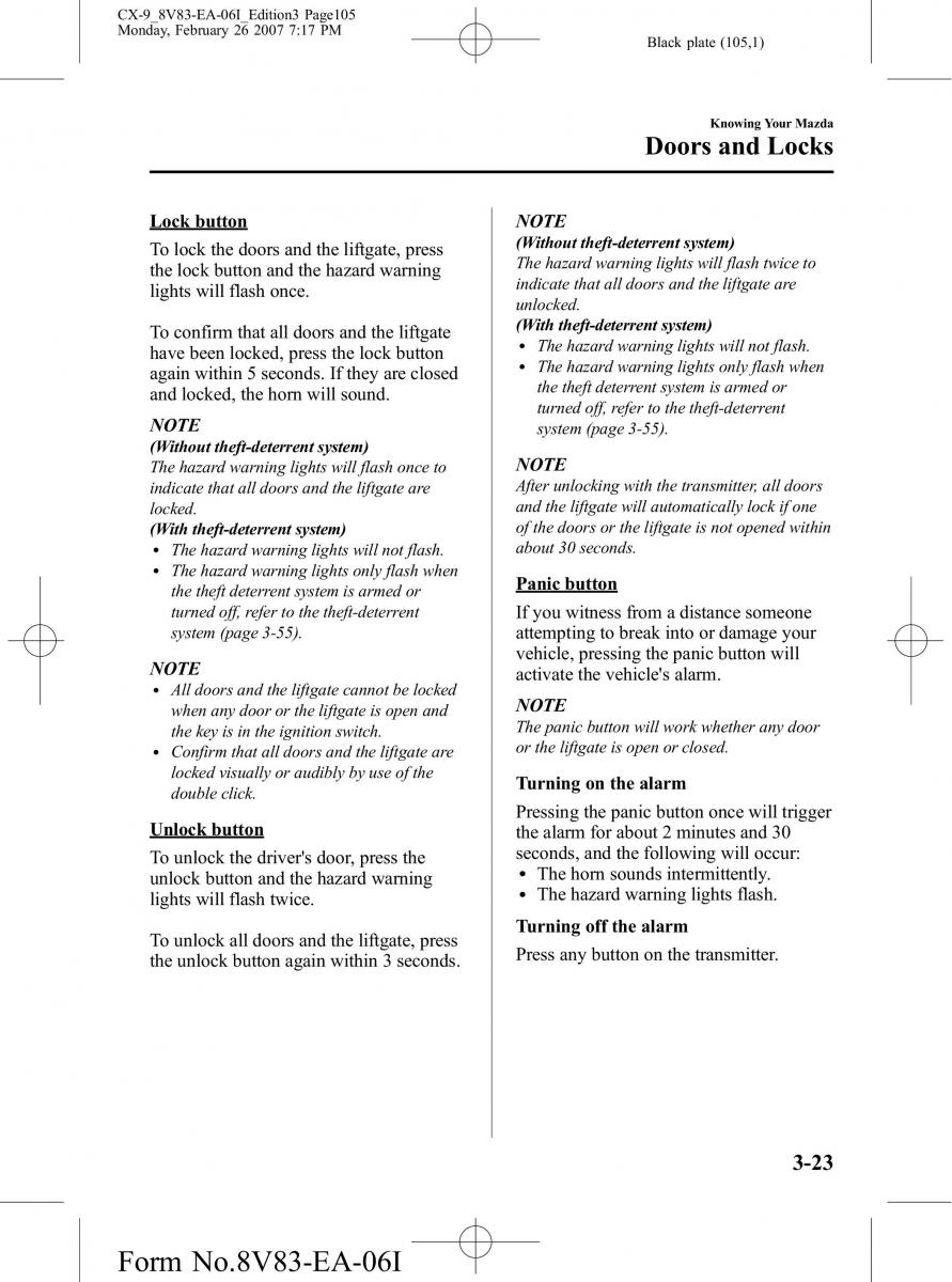 Mazda CX 9 owners manual / page 105