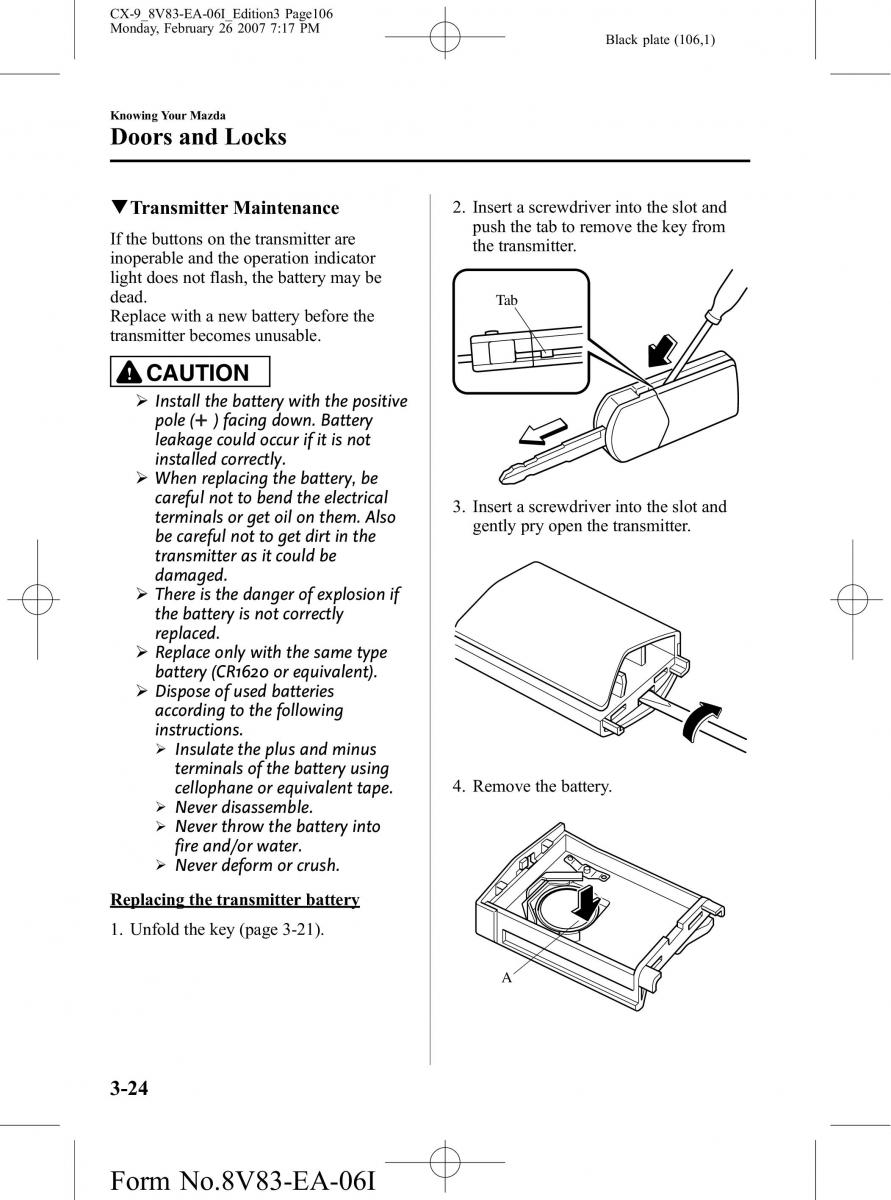 Mazda CX 9 owners manual / page 106