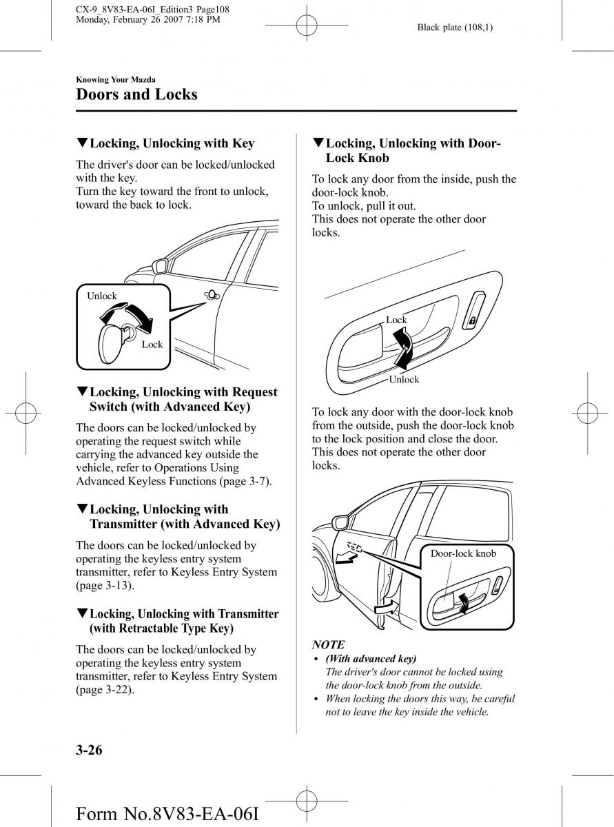 Mazda CX 9 owners manual / page 108