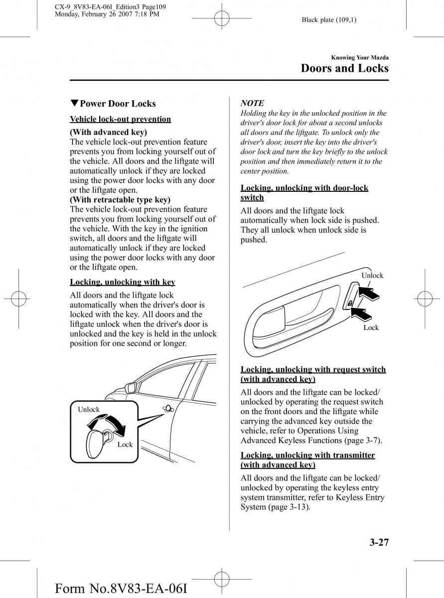 Mazda CX 9 owners manual / page 109