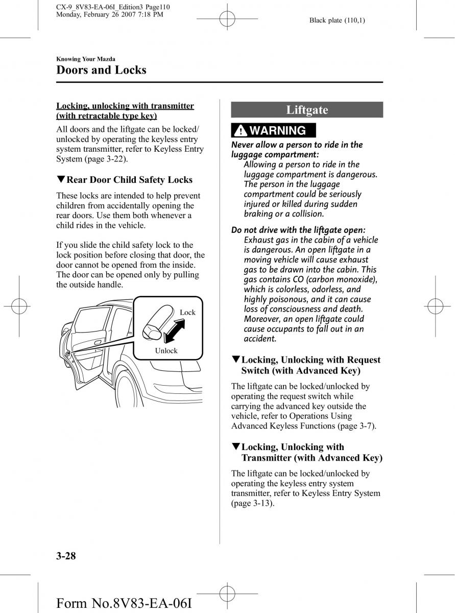 Mazda CX 9 owners manual / page 110