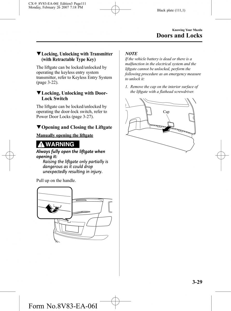 Mazda CX 9 owners manual / page 111