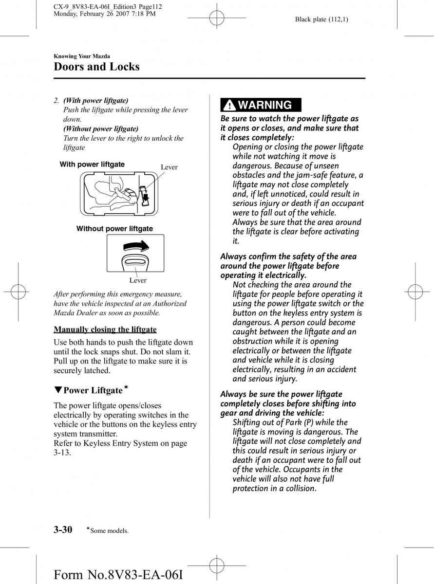 Mazda CX 9 owners manual / page 112