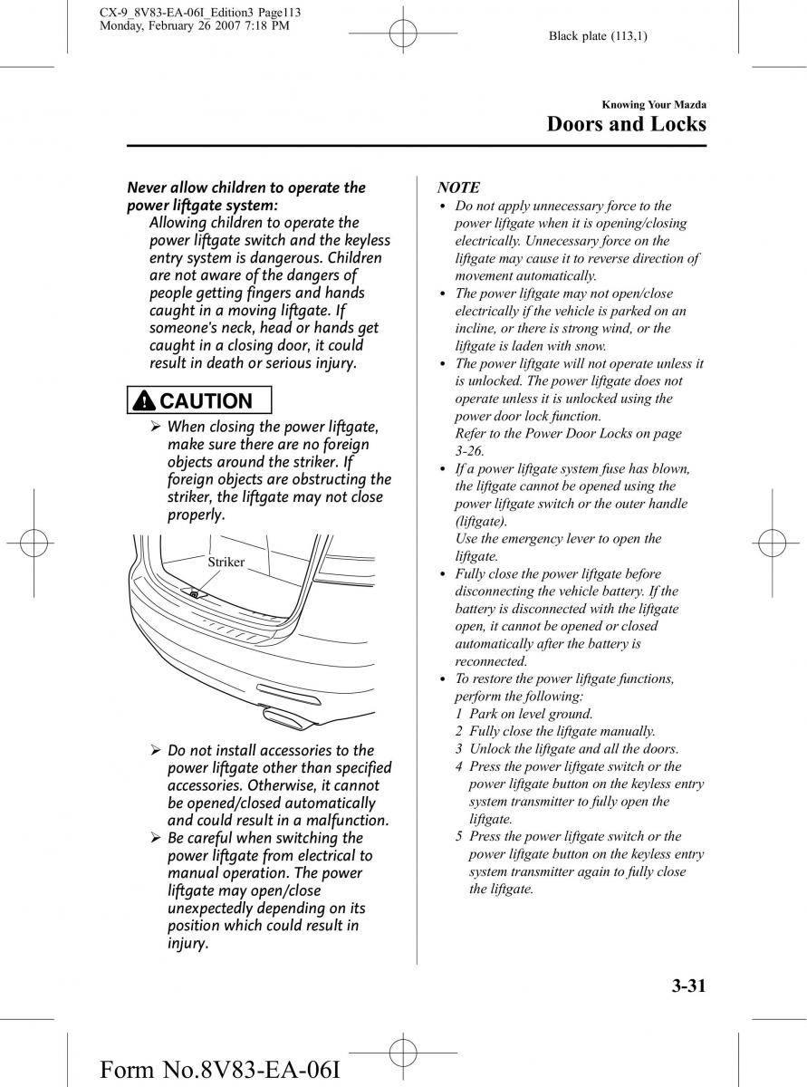 Mazda CX 9 owners manual / page 113