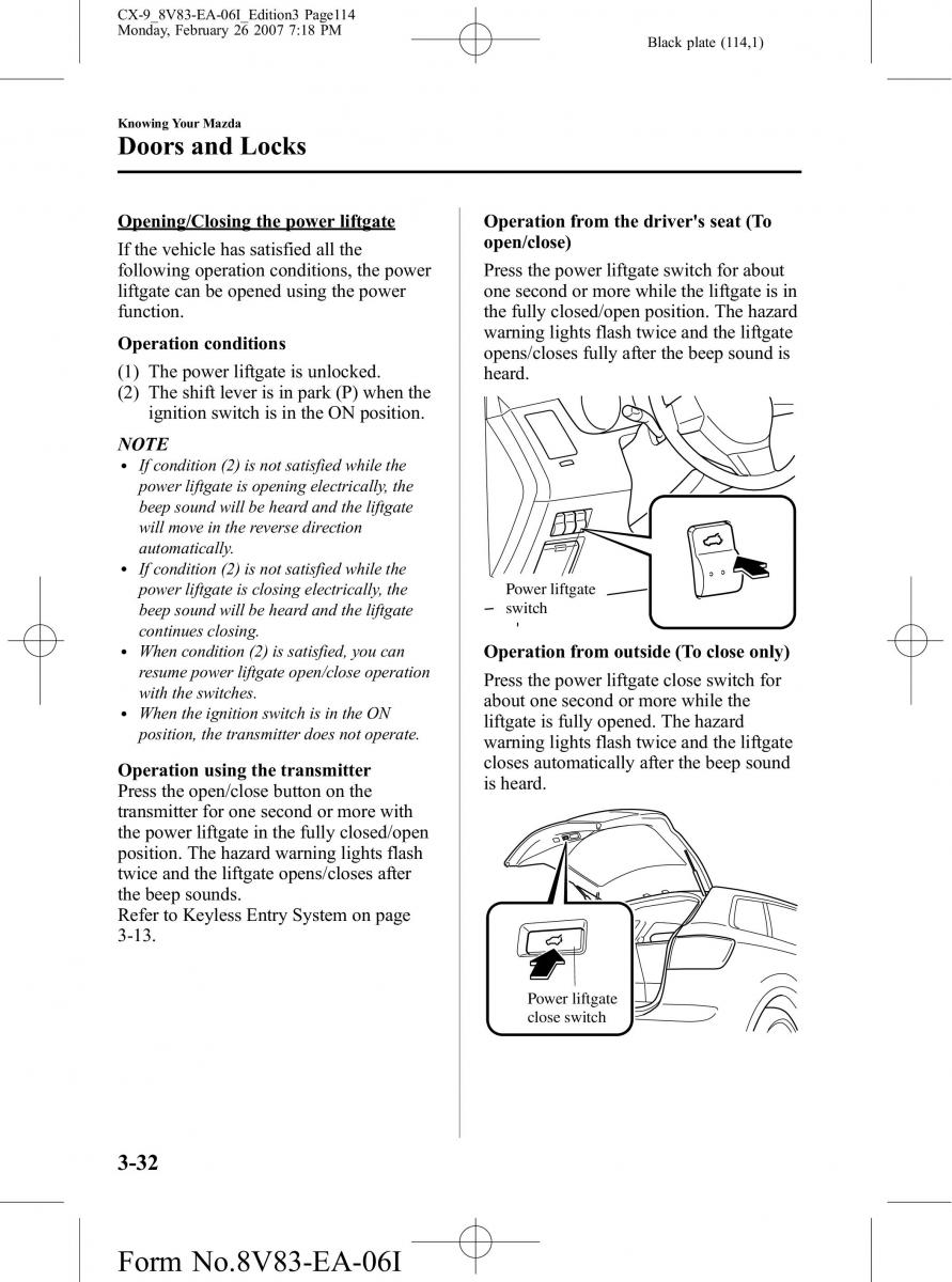 Mazda CX 9 owners manual / page 114