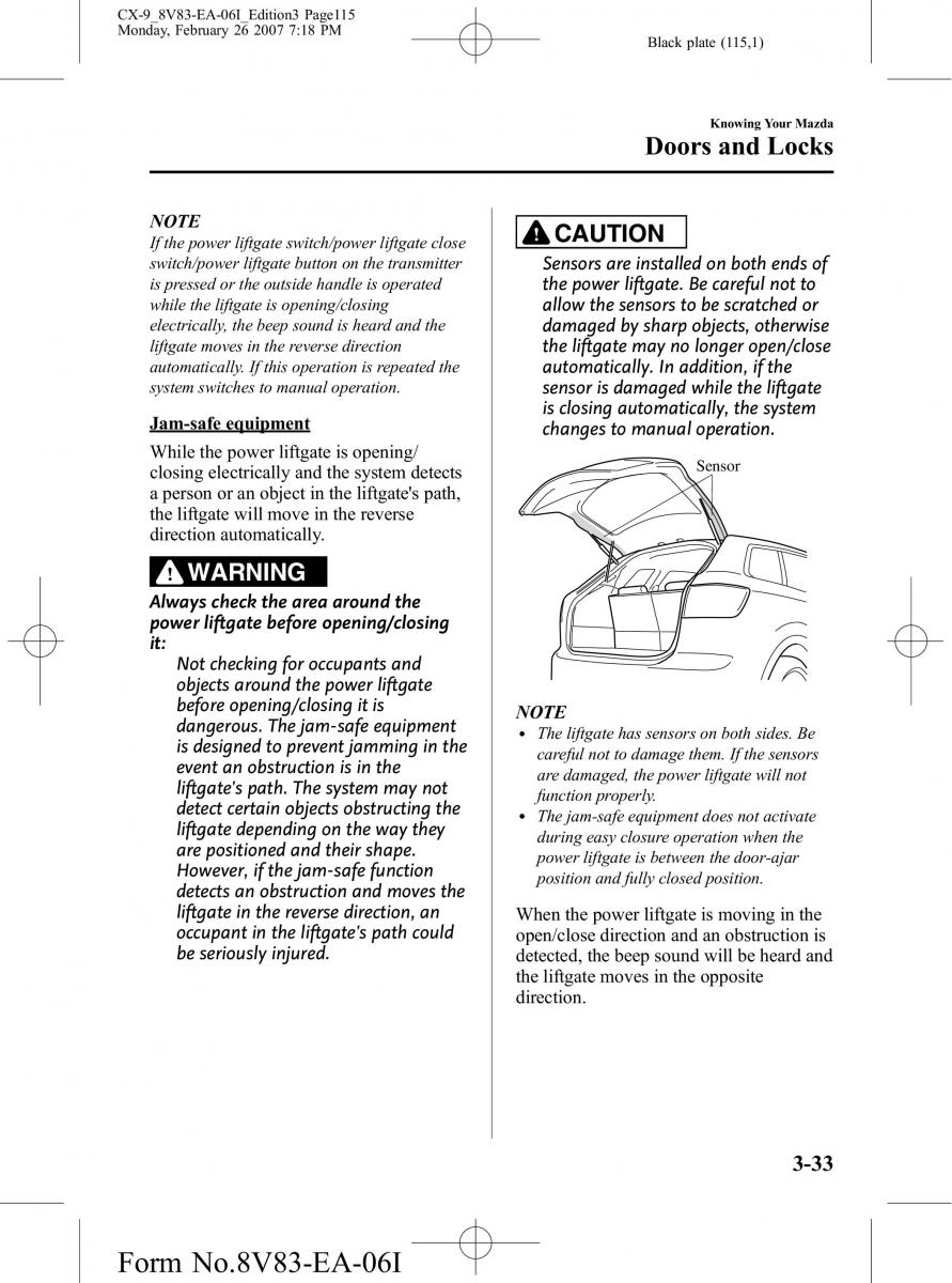 Mazda CX 9 owners manual / page 115