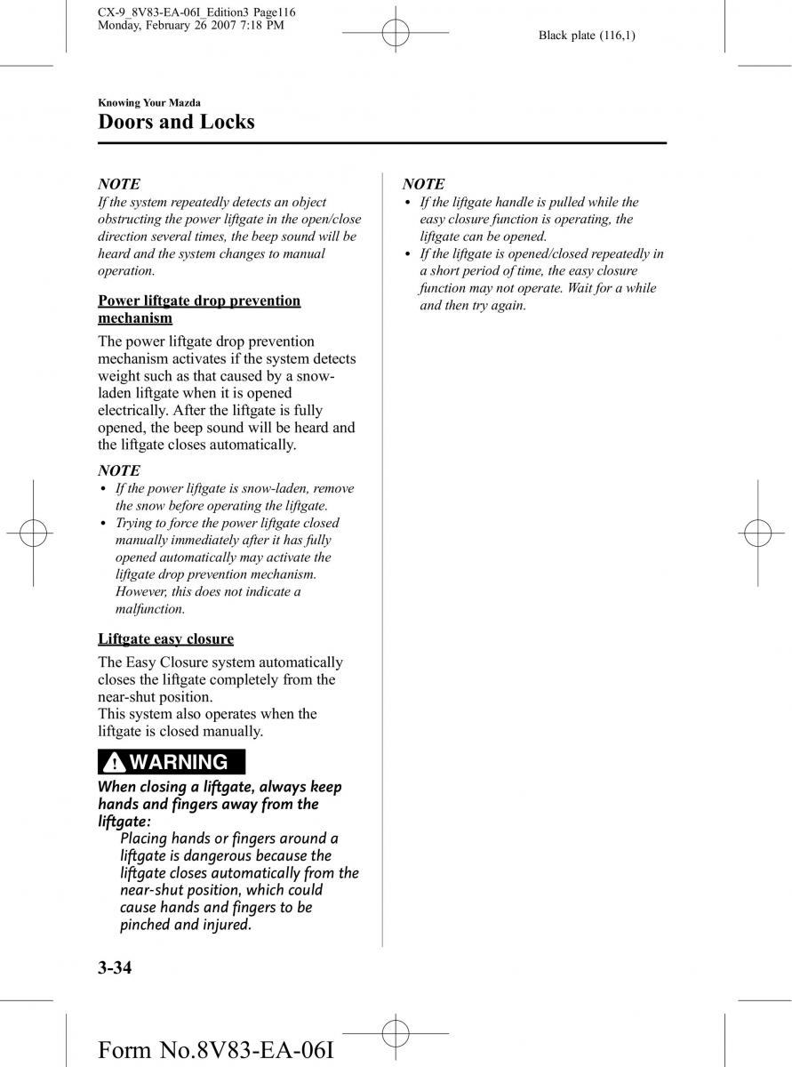 Mazda CX 9 owners manual / page 116