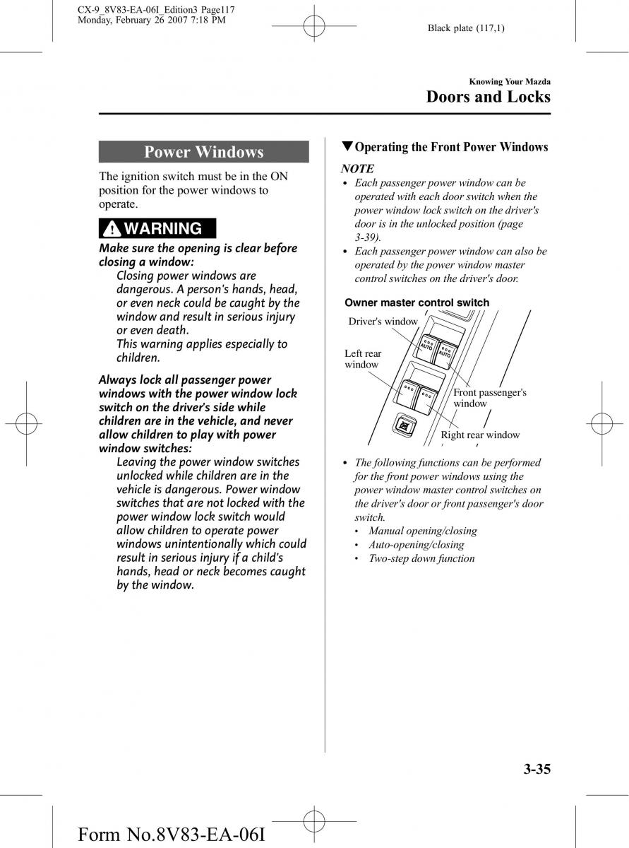 Mazda CX 9 owners manual / page 117