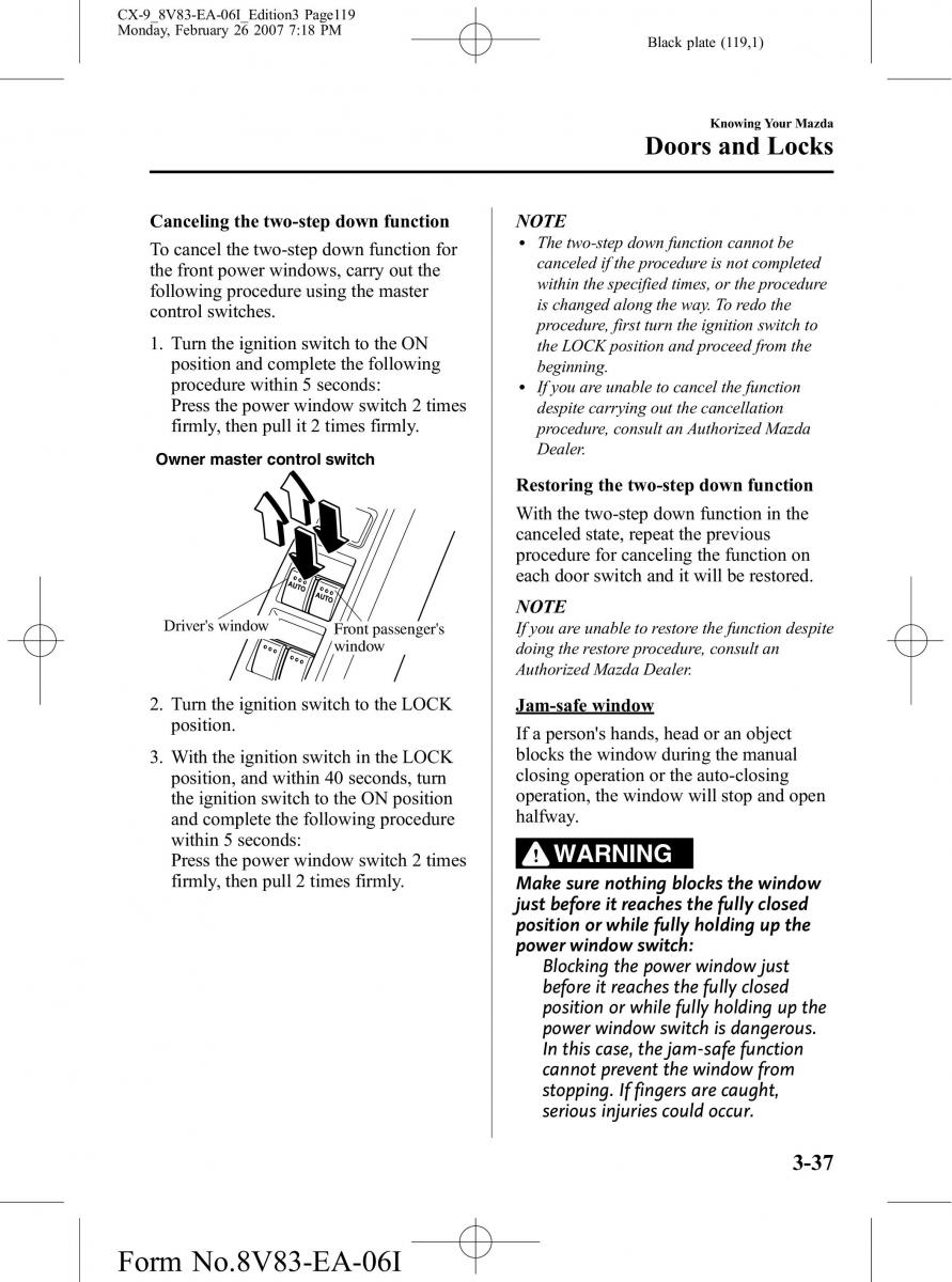 Mazda CX 9 owners manual / page 119