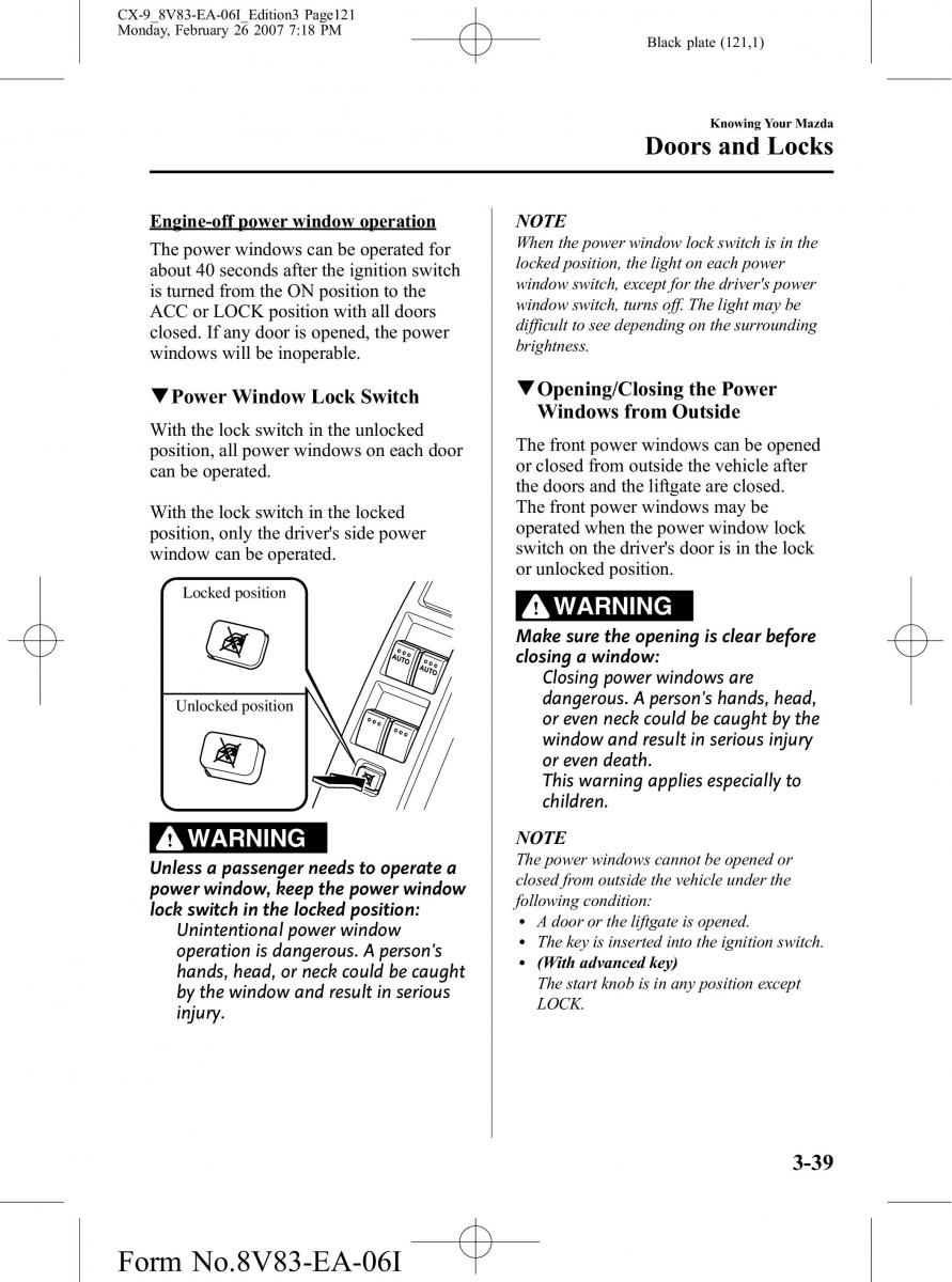 Mazda CX 9 owners manual / page 121