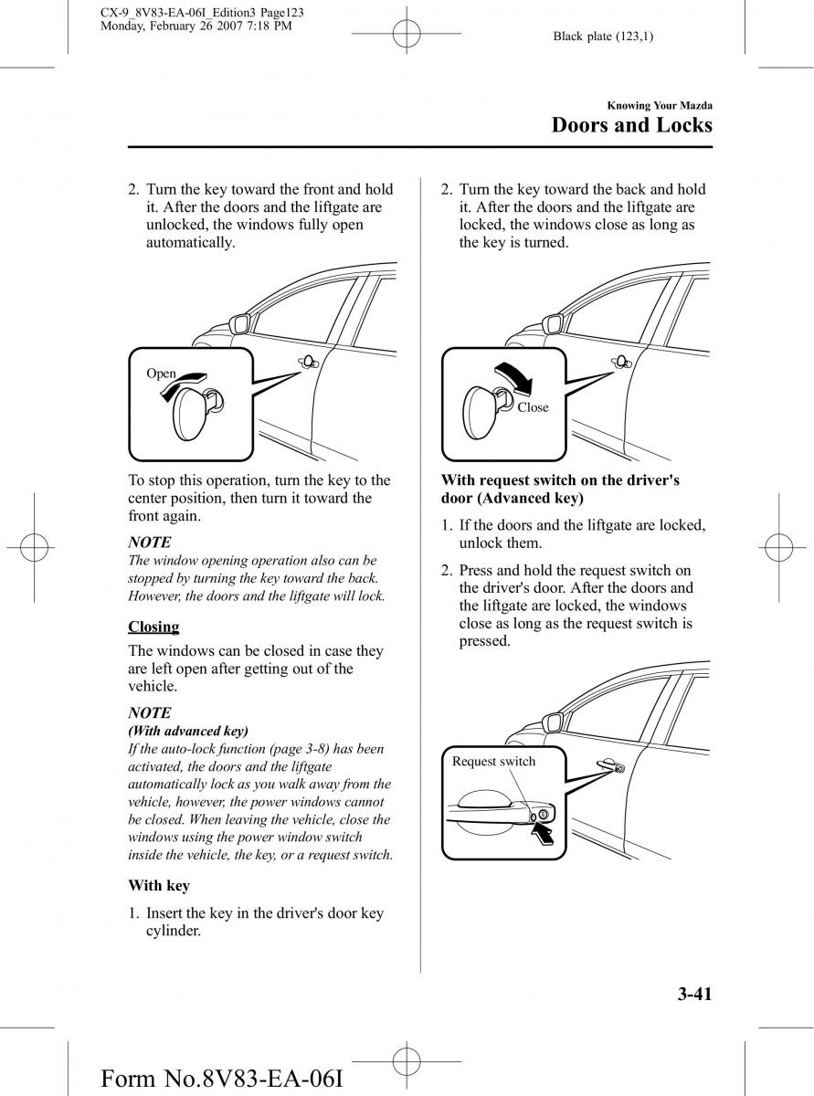 Mazda CX 9 owners manual / page 123