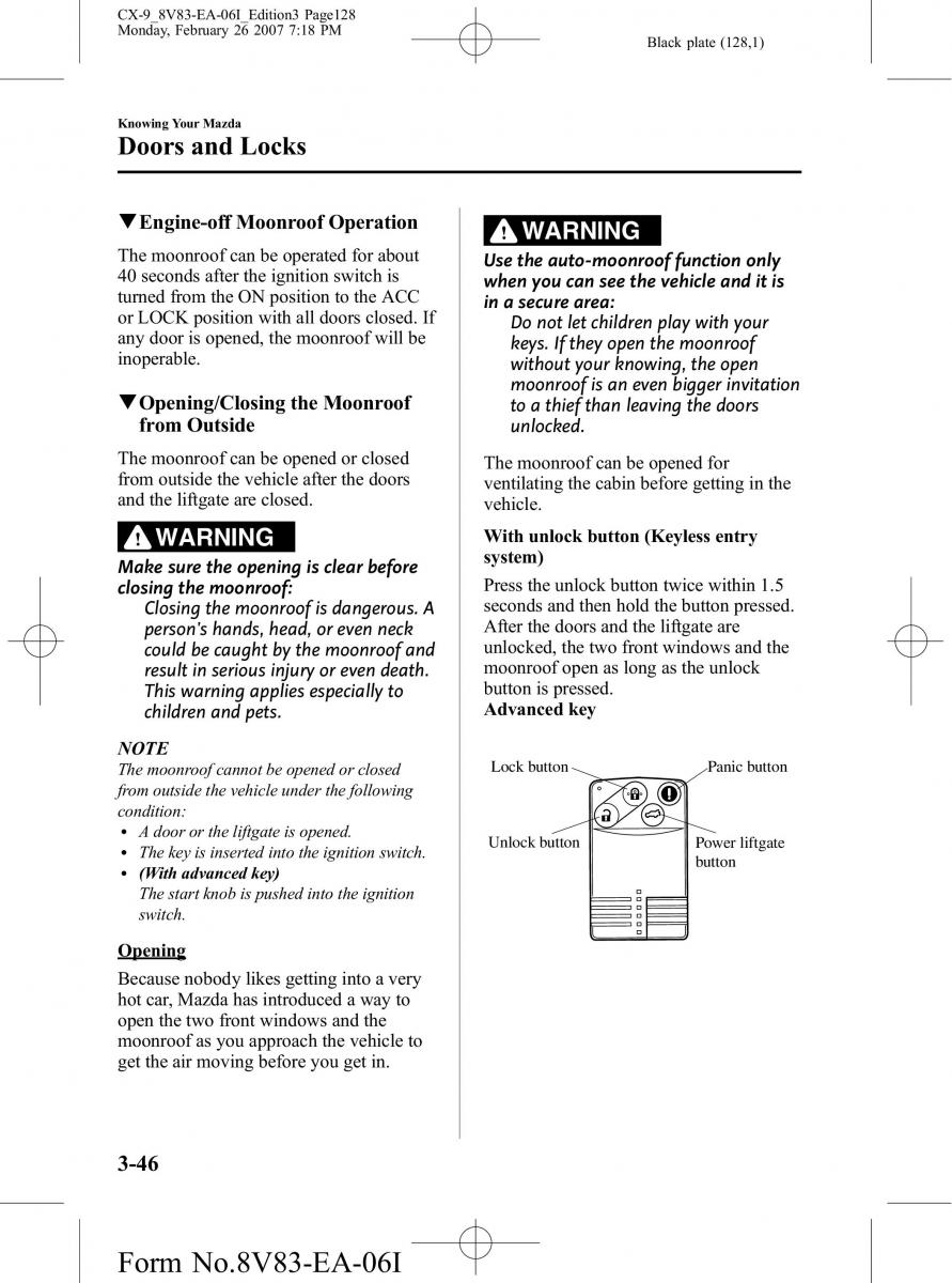 Mazda CX 9 owners manual / page 128