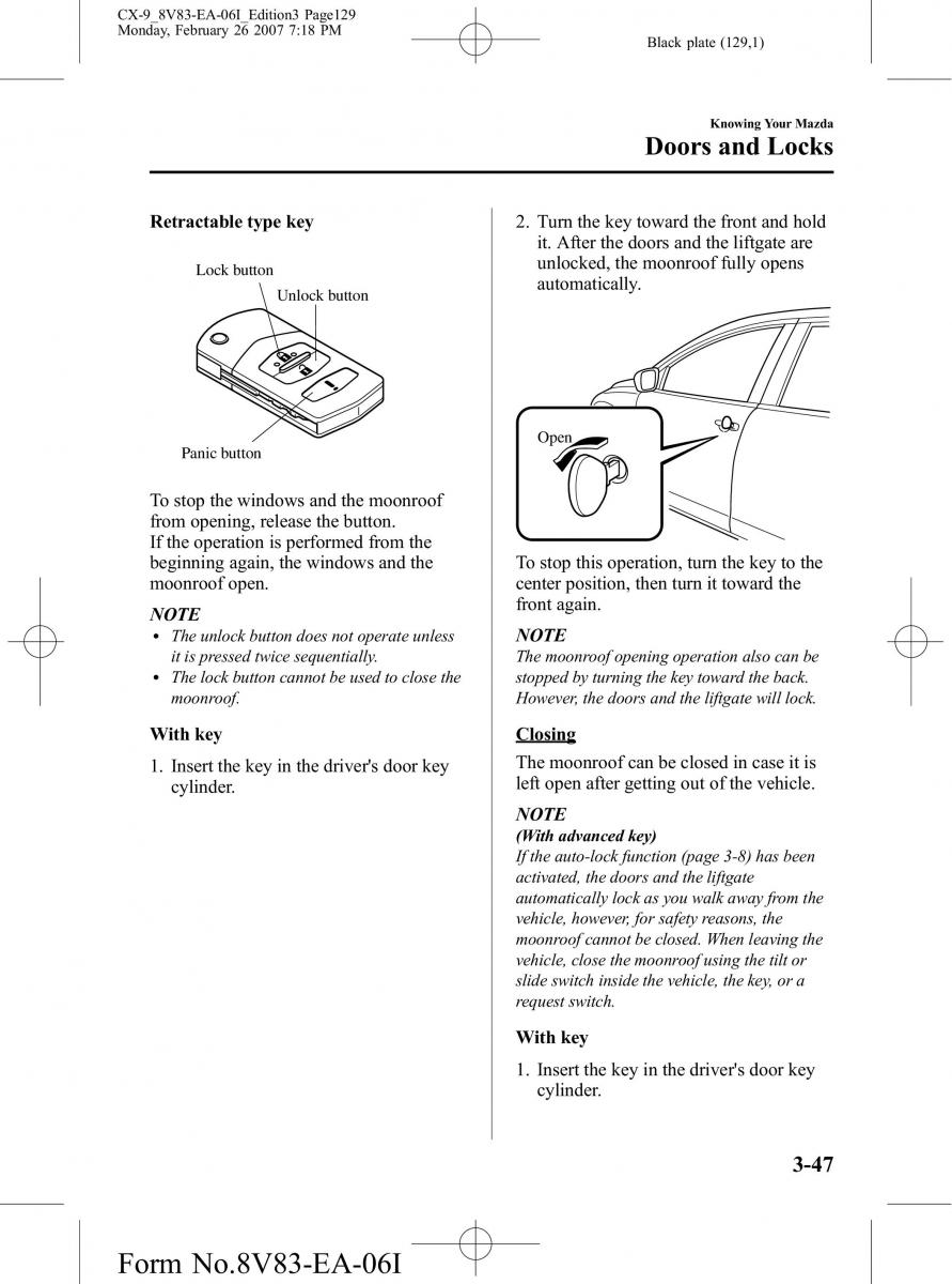 Mazda CX 9 owners manual / page 129