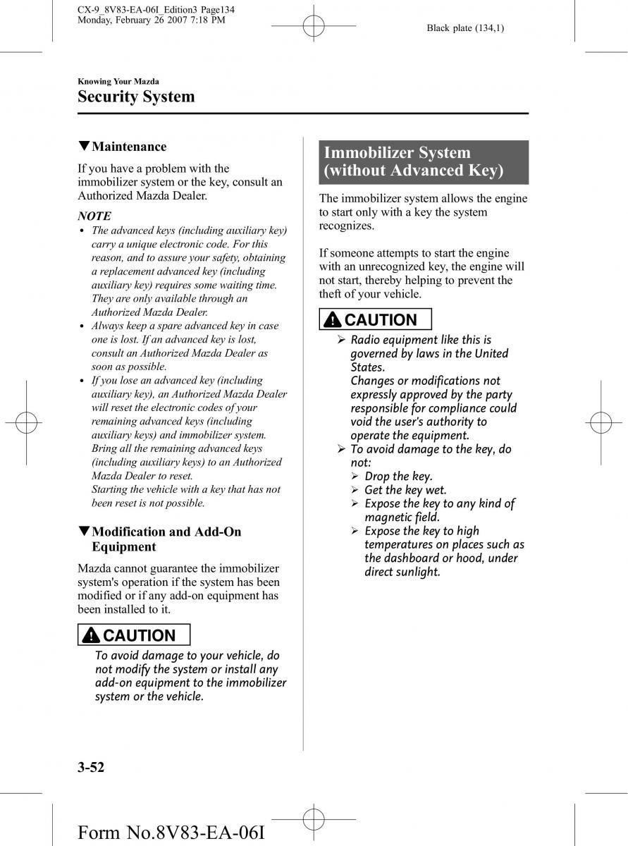 Mazda CX 9 owners manual / page 134