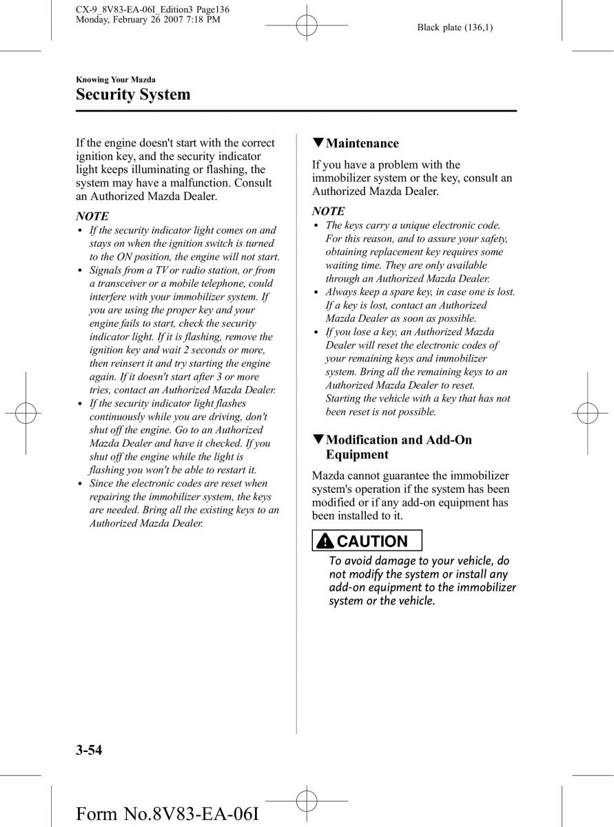 Mazda CX 9 owners manual / page 136