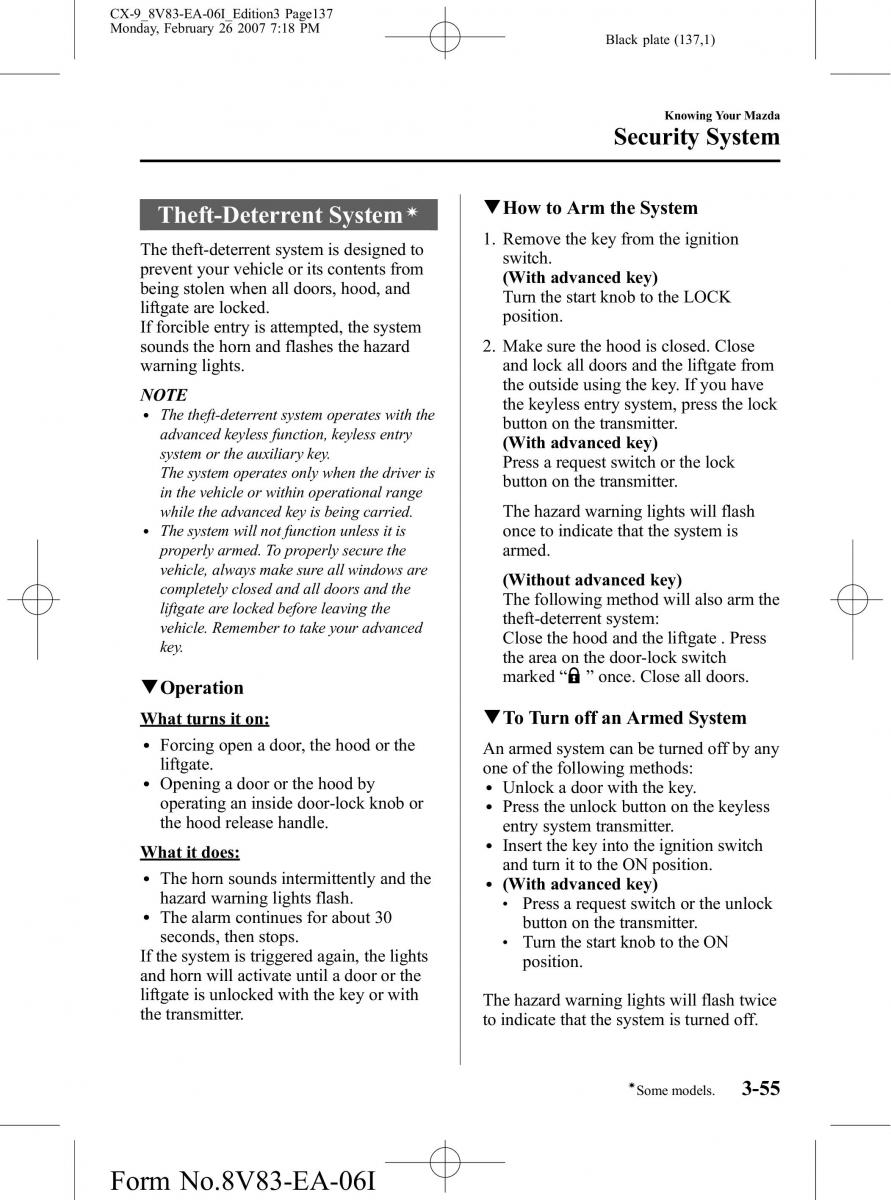 Mazda CX 9 owners manual / page 137