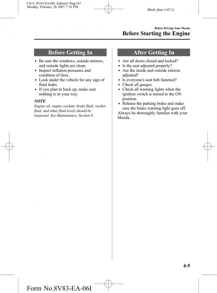 Mazda CX 9 owners manual / page 147