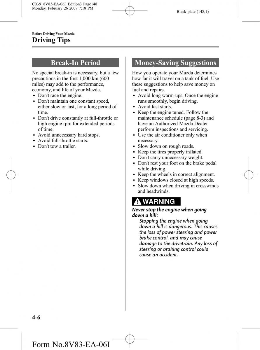 Mazda CX 9 owners manual / page 148