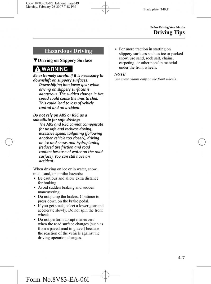 Mazda CX 9 owners manual / page 149