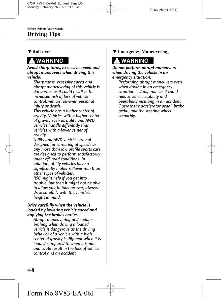 Mazda CX 9 owners manual / page 150