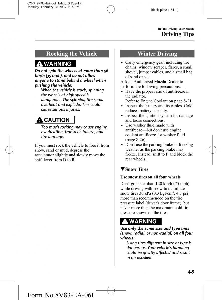 Mazda CX 9 owners manual / page 151