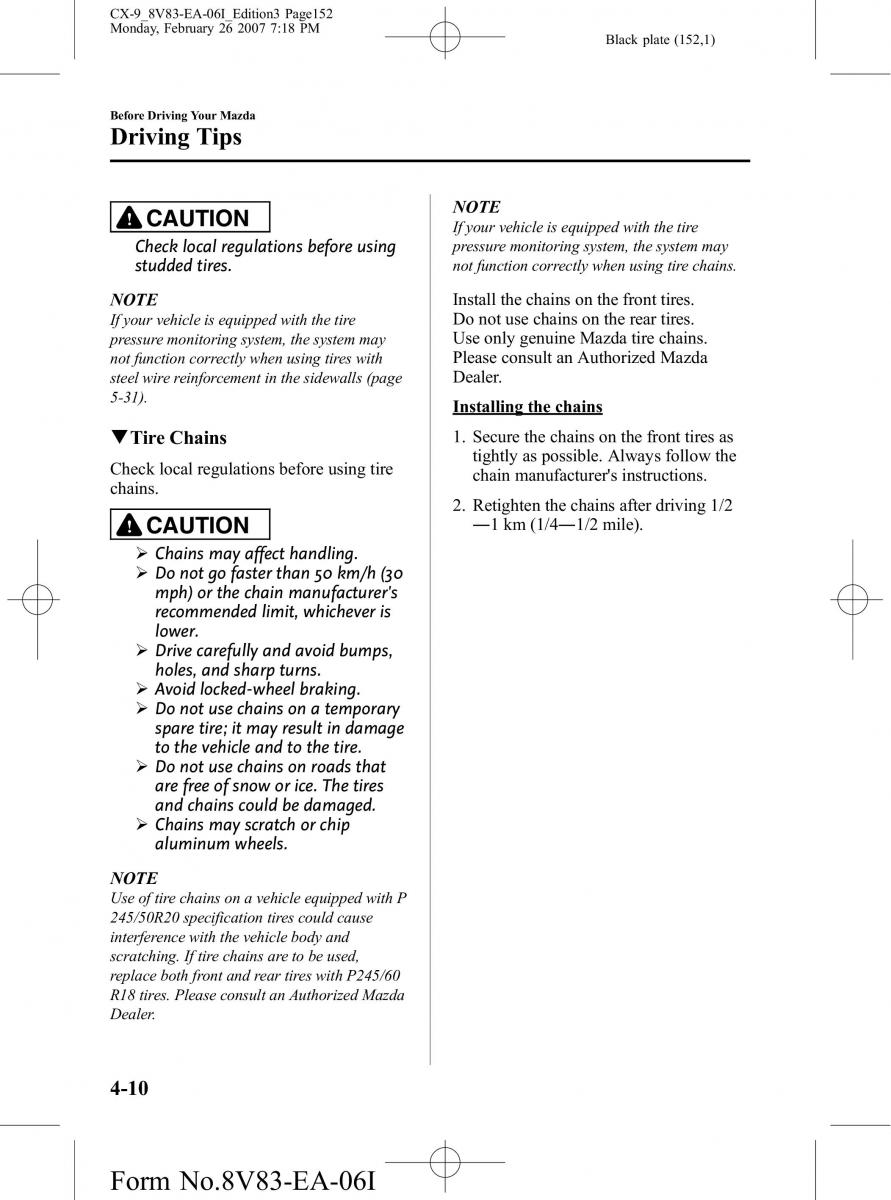 Mazda CX 9 owners manual / page 152