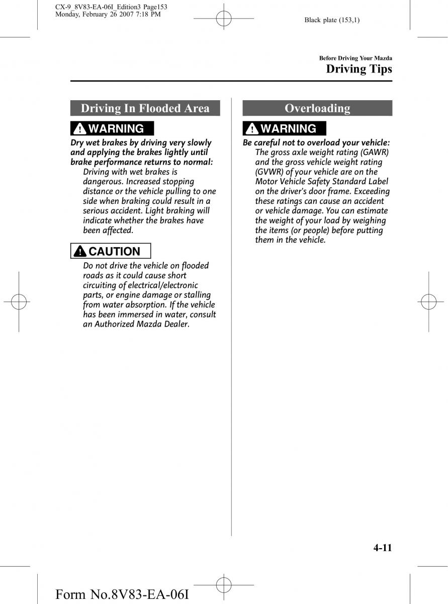 Mazda CX 9 owners manual / page 153